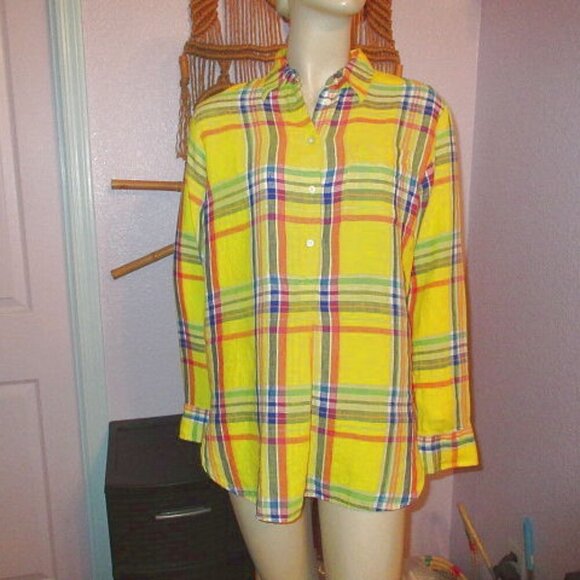 Lauren Ralph Lauren Linen Top Womens Size M Tunic Long Sleeves Coastal Resort - Picture 1 of 12
